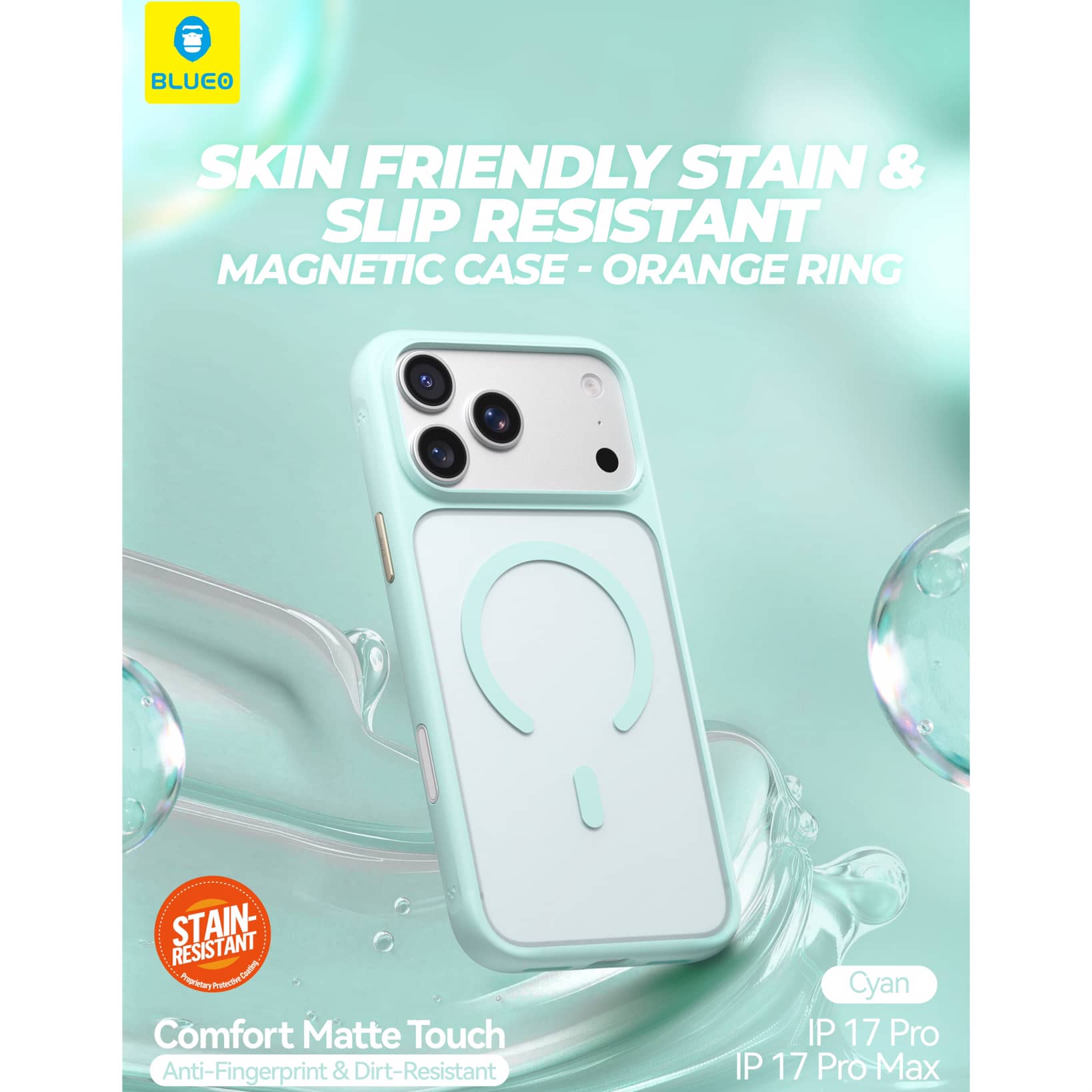 قاب بلو Blueo Skin Friendly Stain & Slip Resistant Magnetic Case-Orange Ring با مگ سیف